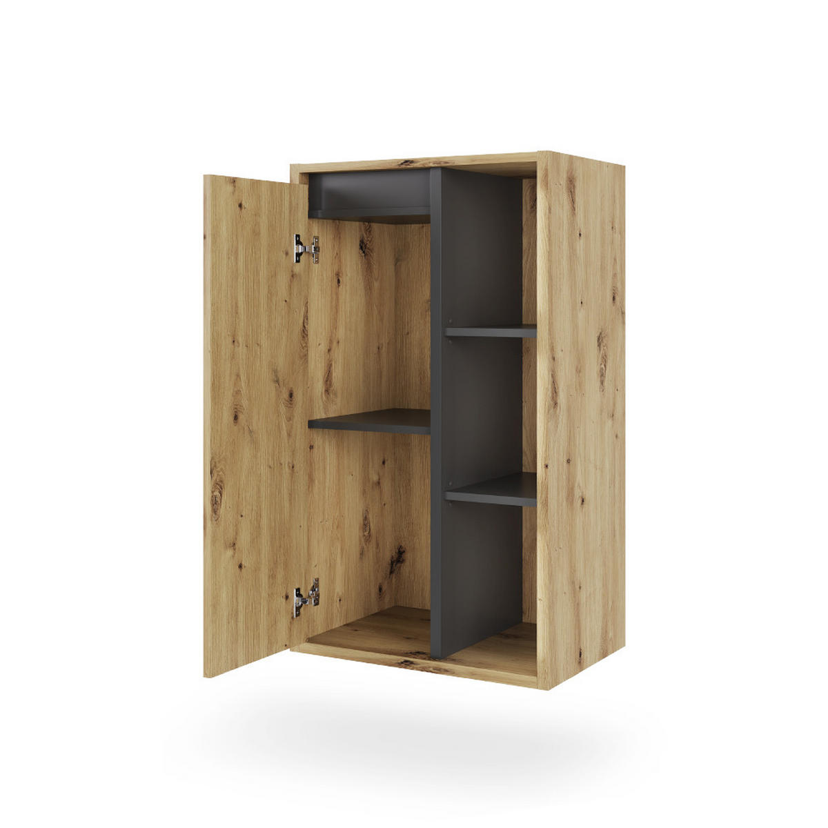 MIDISCHRANK Viola Artisan/Grau 50 x 86 cm mit offenen Regalen - Hellgrau/Grau, Holzwerkstoff (50/86/33cm) - Vicco