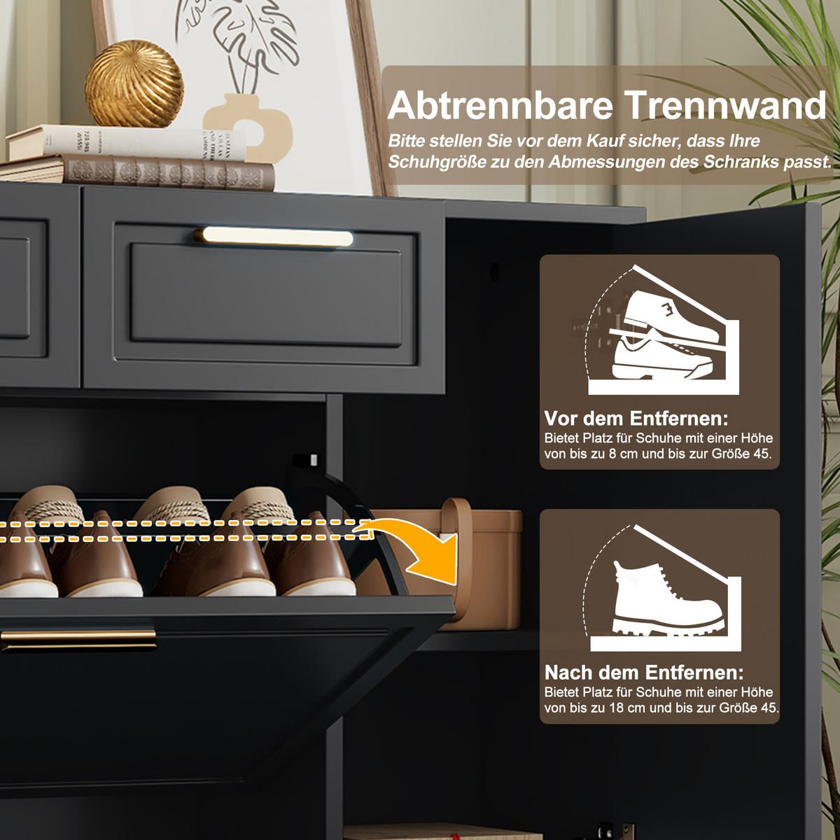 SCHUHSCHRANK Modern mit Goldgriffen Schwarz 95x24x107cm - Schwarz, Holzwerkstoff (24/107/95cm) - FLIEKS