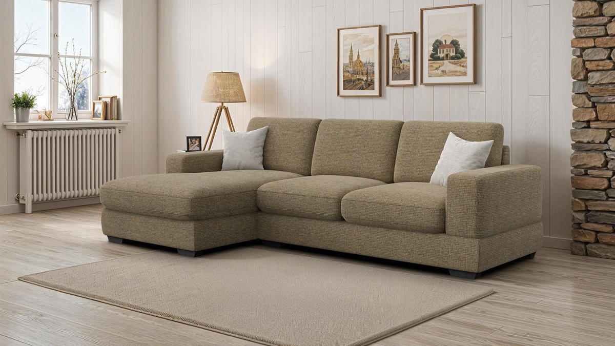 ECKSOFA OTTO 4-Sitzer, taupe - Taupe/Schwarz, Holz/Textil (279/159cm) - Courtois Laville