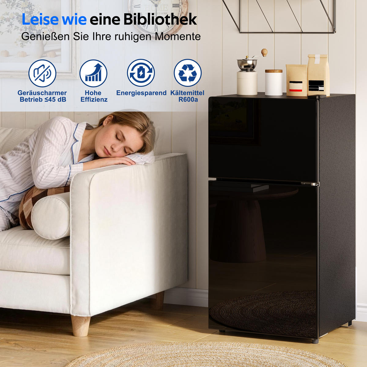 MINIKUHLSCHRANK 44.5/42.5/87.5 cm Schwarz 60L mit LED-Beleuchtung - Schwarz, Metall (44.5/87.5/42.5cm) - Oxeza
