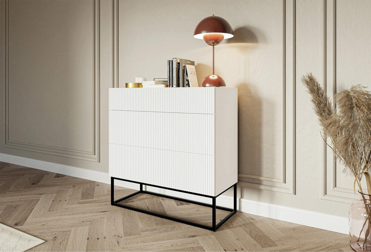 KOMMODE Veldio Weiß mit schwarzen Beinen 90 cm - Schwarz/Weiß, Holzwerkstoff/Metall (90/90/38cm) - Selsey
