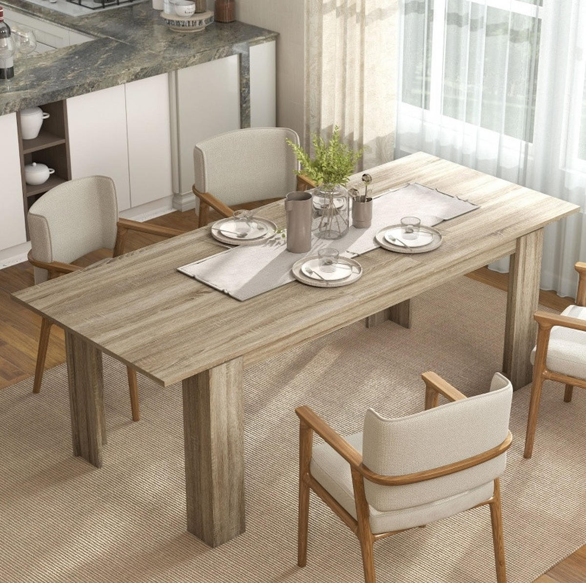ESSTISCH aus Holz 180-260x90x76,6 cm Eiche ausziehbar mit Schmetterlingsmechanismus und integrierten Erweiterungsplatten - Eichefarben, Holz (260/90/76.6cm) - Modfu