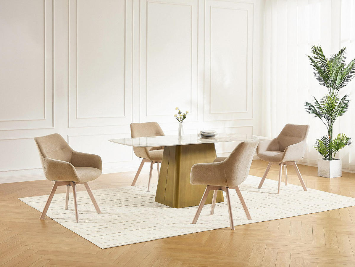 DREHSTUHL 2er-Set mit Armlehnen - Stoff & Eiche - Beige - VELBURY - Beige, Textil (62.5/84/58cm) - Vente-Unique