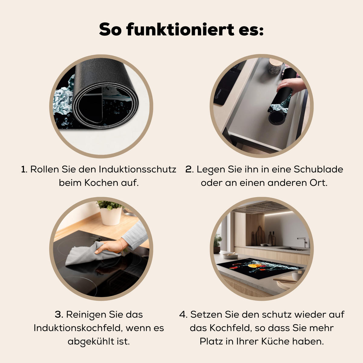 HERDABDECKPLATTE Wasser - Obst - Orange - Erdbeere - Kirsche - Schwarz Induktionsmatte 83x51 cm - Orange, Kunststoff (83/51.5/0.2cm) - MuchoWow