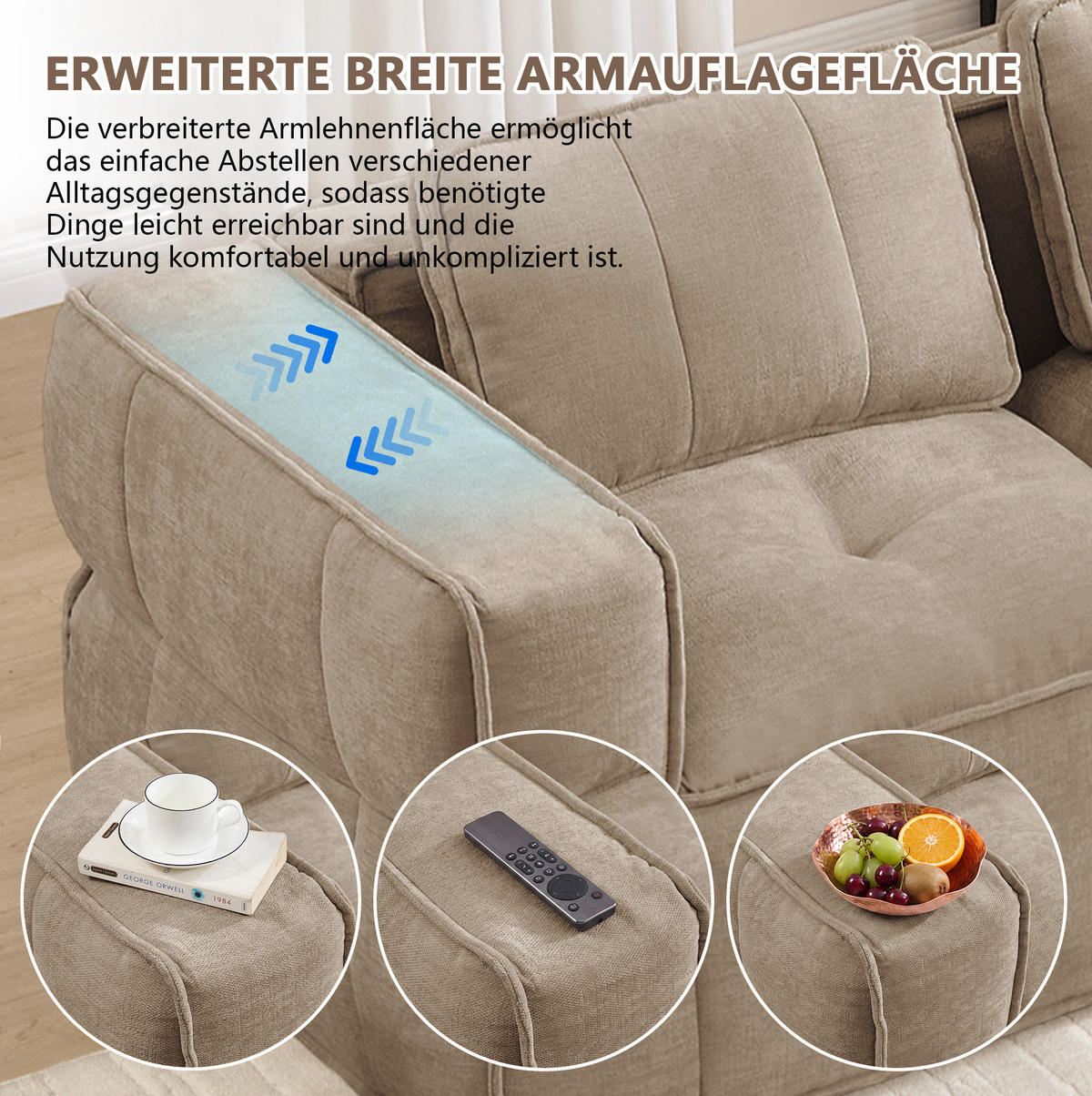 SOFA 198/93/67 cm in Sand mit modularer Form und tiefer Sitzfläche - Sandfarben, Kunststoff (93/67/198cm) - Flora Grace