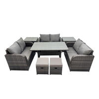 SITZGRUPPE mit Esstisch,Zweisitzer,2 Hockern,Beistelltischen Polyrattan 8-Sitzer - Dunkelgrau/Grau, Glas/Kunststoff - Fimous
