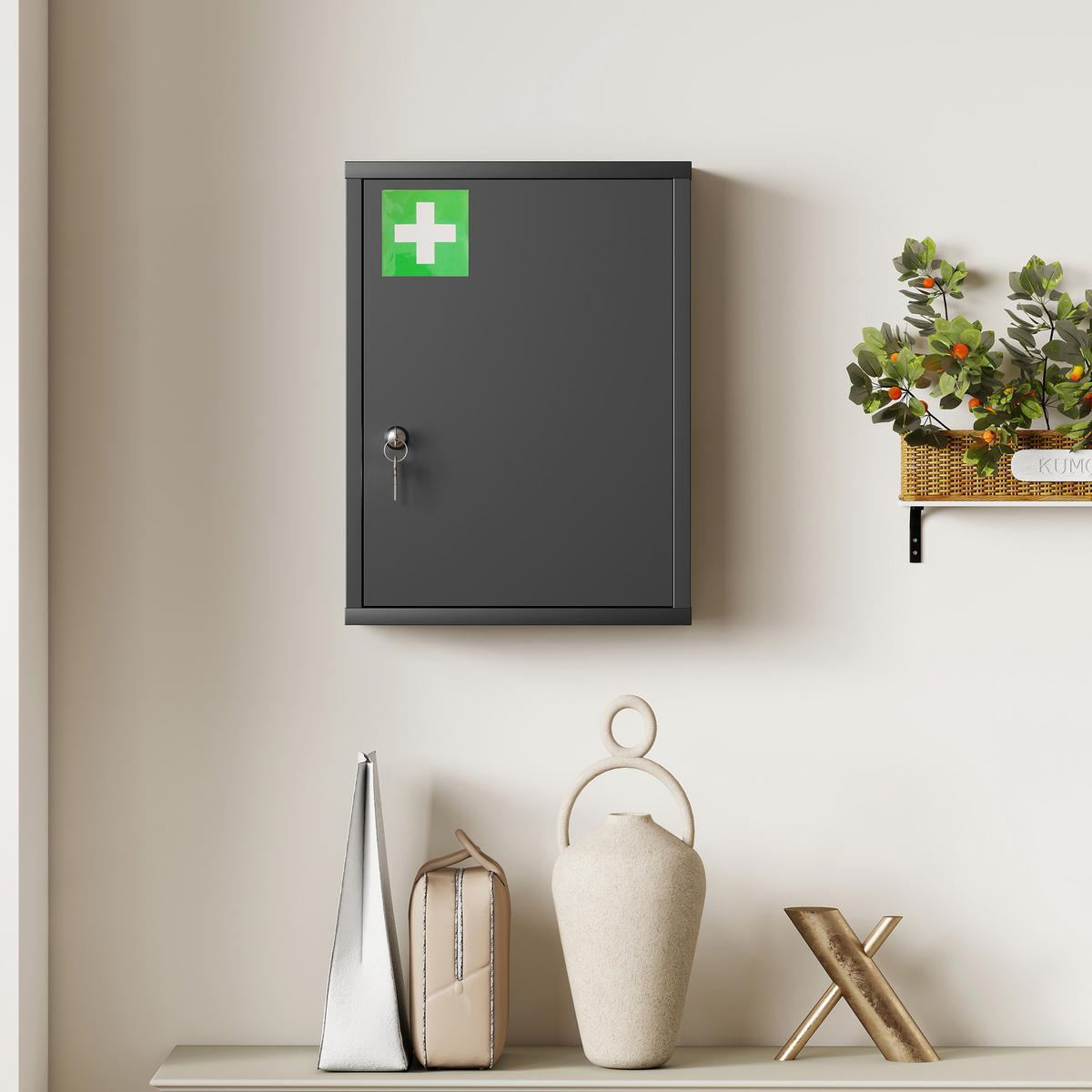 MEDIZINSCHRANK Kaltgewalzter-Stahl Schwarz - Schwarz, Metall (15/53.5/40cm) - Kleankin
