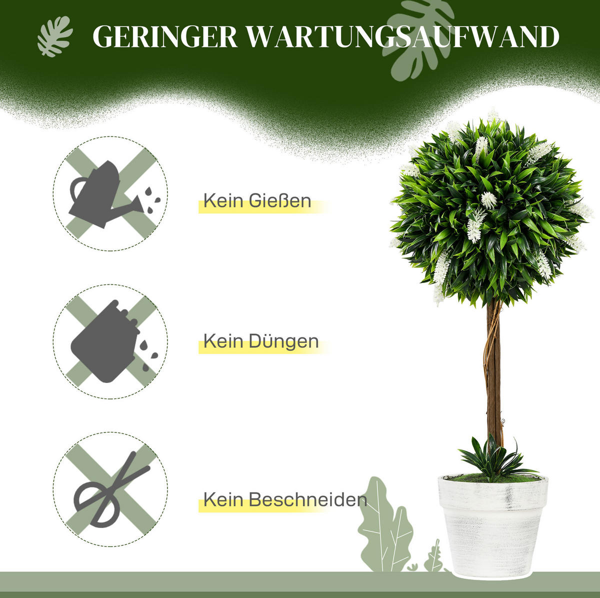 KUNSTPFLANZEN-SET 14,5/14,5/60 cm weiß aus Kunststoff mit Topf - Weiß, Kunststoff (60cm) - OKWISH