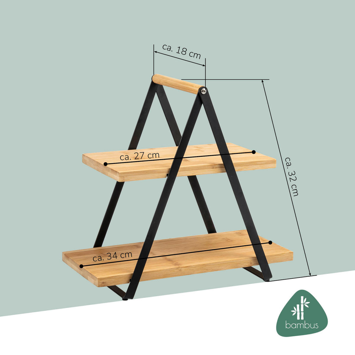 ETAGERE, Metall, Bambus - Schwarz, Holz (2/32cm) - eluno