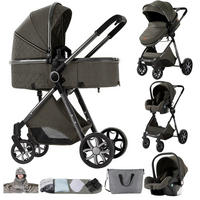 KINDERWAGENSET 3-in-1 mit Autositz, Neugeborenen-Sicherheitsgurt mit fünf Punkten, stoßdämpfend, faltbar, YV9-Dunkelgrau - Dunkelgrau, Metall (80/60cm) - Kaket
