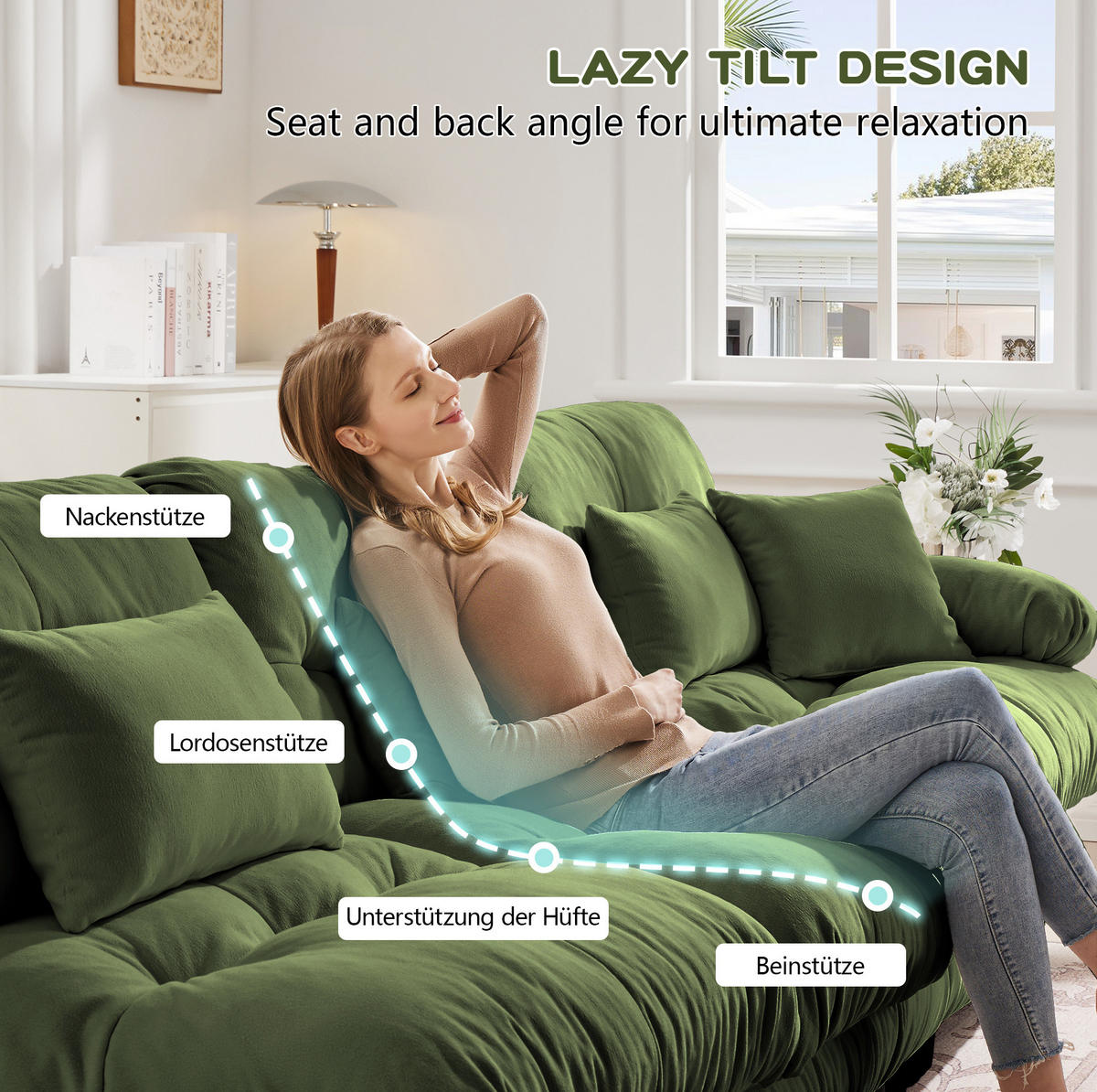 ECKSOFA 406/77/81 cm 4-Sitzer grün aus Chenille mit modularem Tiefensitz - Grün, Textil (77/406cm) - OKWISH
