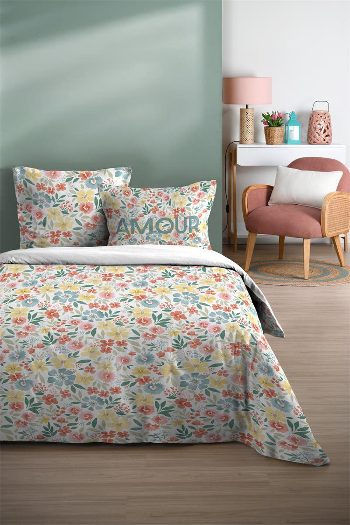 BETTWÄSCHE-SET Baumwolle Flower 240/220 cm - Multicolor, Naturmaterialien (220/240cm)