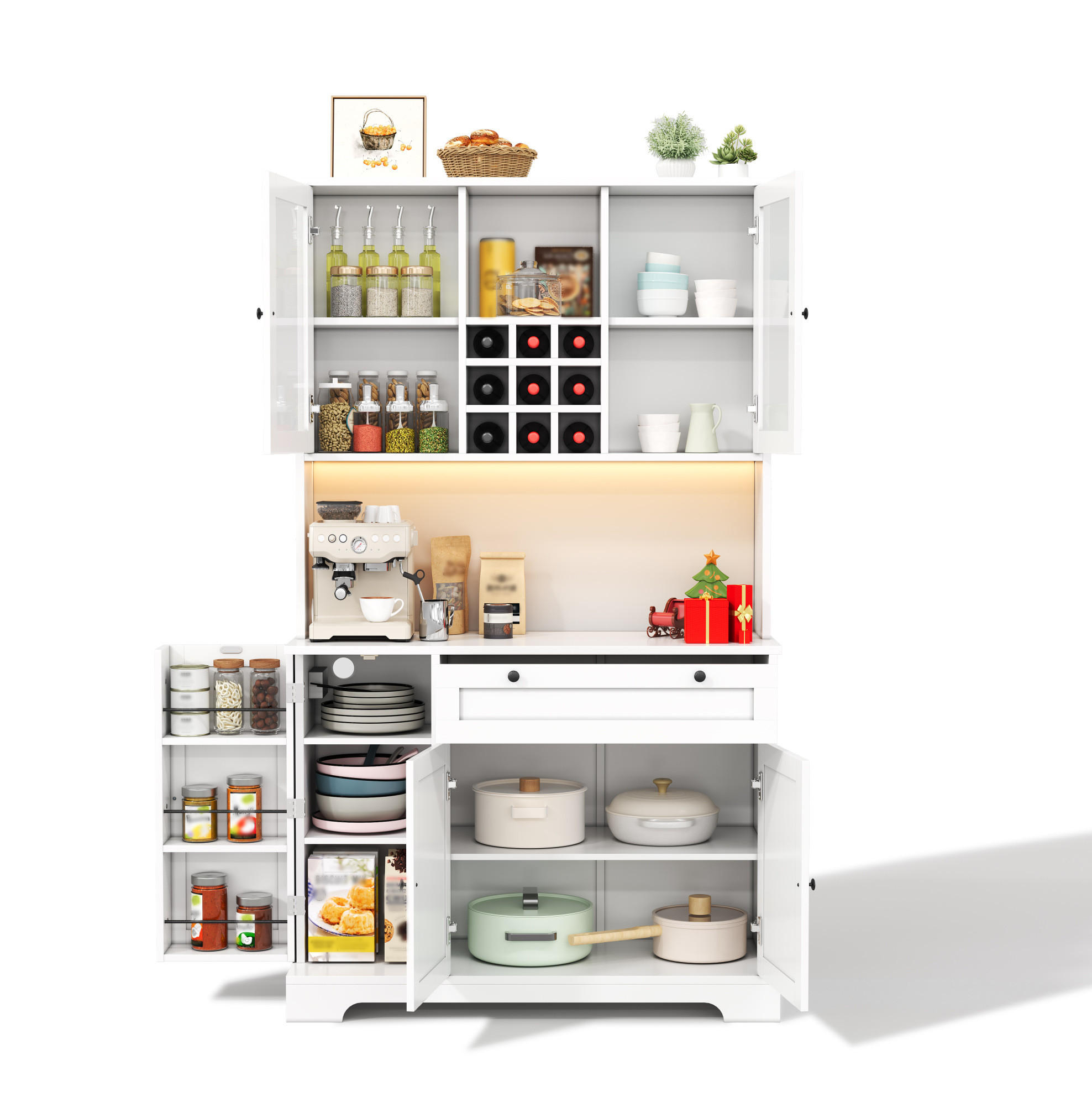 BUFFET 105/40/180 cm aus MDF mit LED-Beleuchtung und Steckdosenleiste Weiß - Weiß, Holzwerkstoff (105/180/40cm) - Modenvie