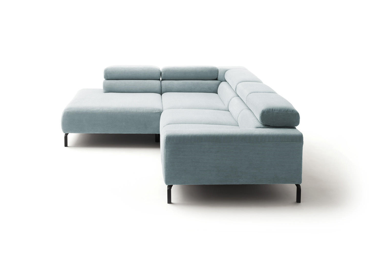 ECKSOFA DELIA Hellblau Cord - Schwarz/Hellblau, Textil/Metall (276/219cm) - KAWOLA