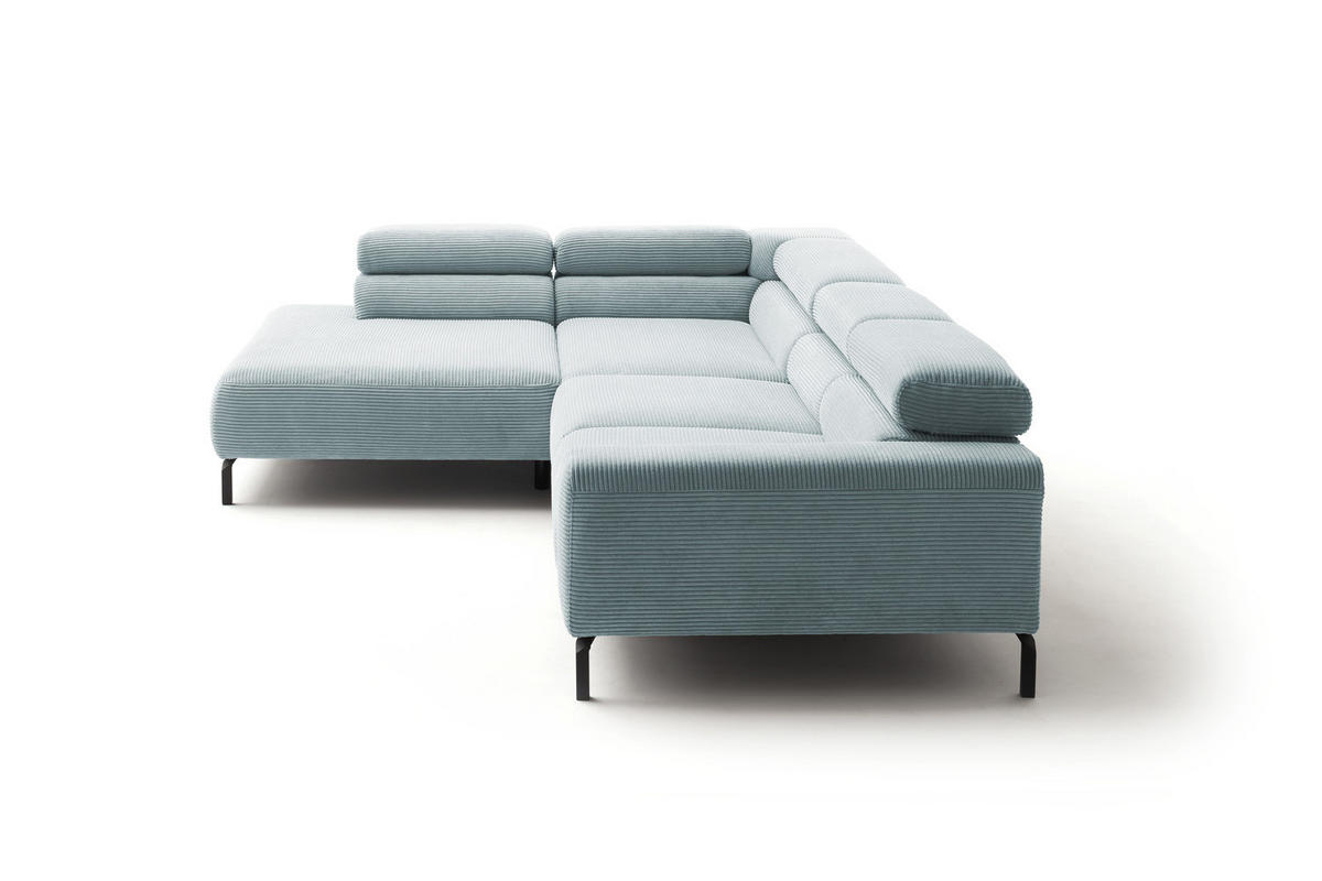 ECKSOFA MIT MOTORISCHEM SITZVORZUG DELIA Hellblau Cord - Schwarz/Hellblau, Textil/Metall (312/219cm) - KAWOLA