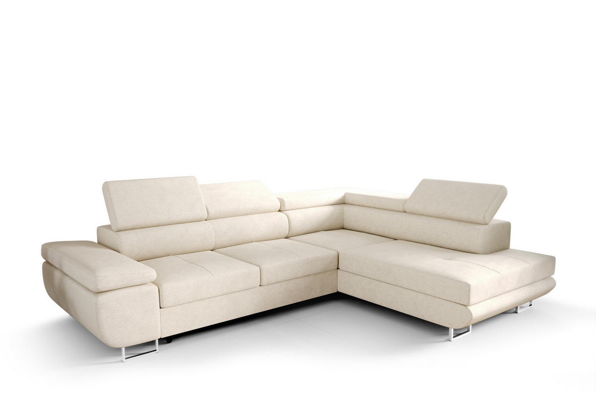 ECKSOFA PRAGA DESIGN L, Eckcouch in L-Form mit Schlaffunktion, Farbe: Beige, Velourstoff, Ottomane Universal - Beige, Textil (275/202cm) - O-Sofa