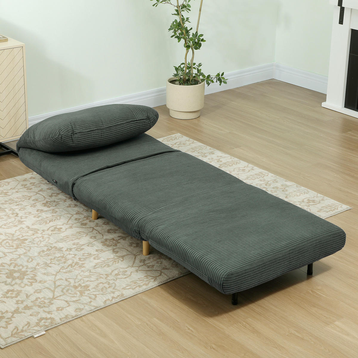 2-IN-1 Schlafsofa Schlafsessel Klappmatratze Gästebett Klappbett Grün - Naturfarben/Grün, Holz/Textil (89/83/82cm) - HOMCOM