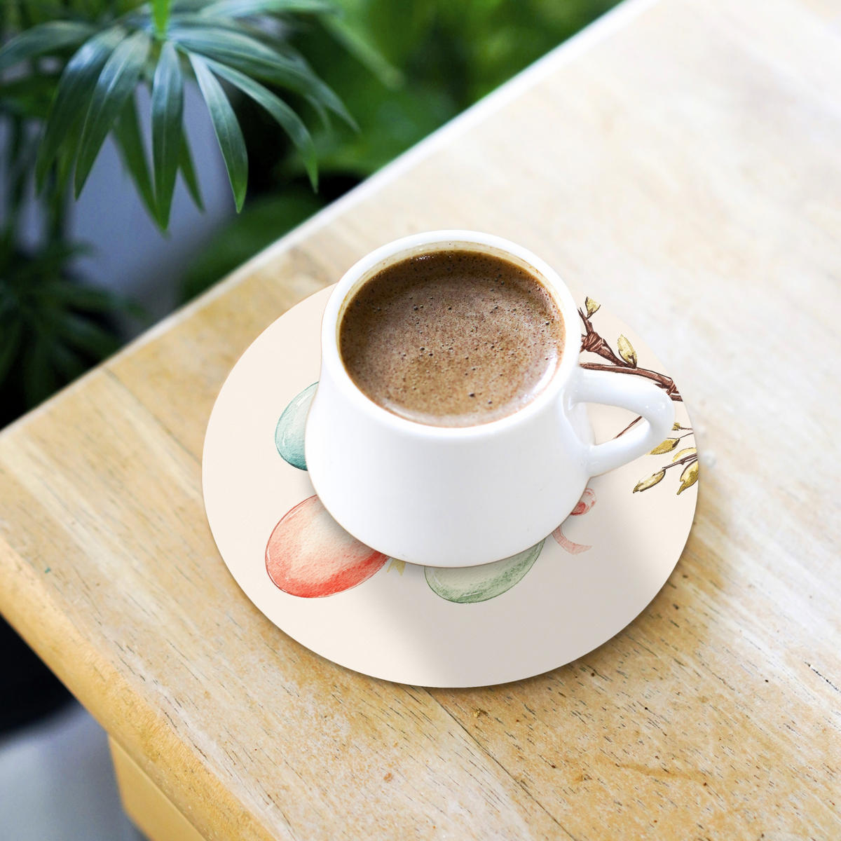 GLASUNTERSETZER Osterkuchen - Schleife - Eier 10x10 cm - Creme, Naturmaterialien (10/0.2cm) - MuchoWow