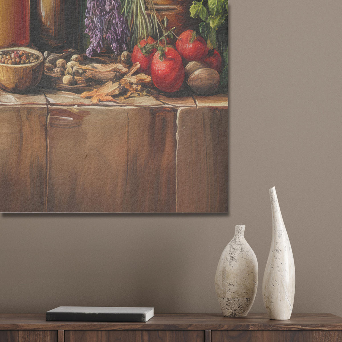 AKUSTIKPANEEL Stilleben - Kräuter - Gewürze - Früchte - Farbenfroh 70x100 cm - Grün, Textil (70/0.9/100cm) - MuchoWow