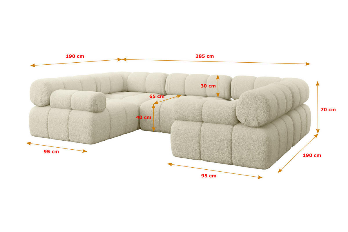 WOHNLANDSCHAFT modulares Sofa Birno-U1 - 285x190x70 cm Beige Bouclé - Beige, Holzwerkstoff/Textil (285/70/190cm) - ALTDECOR