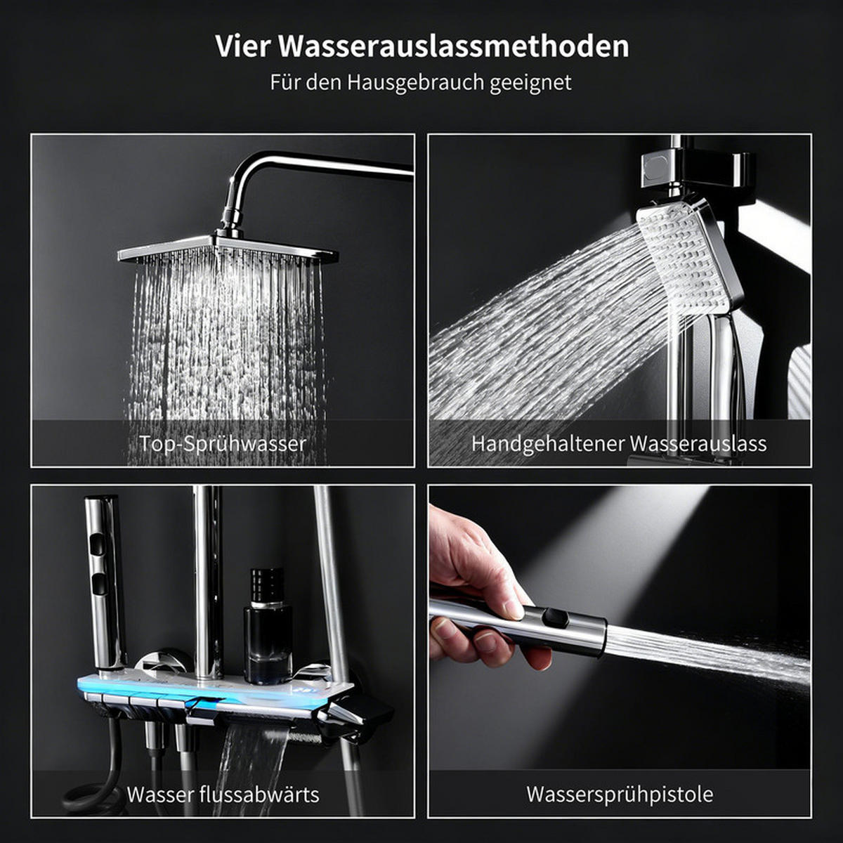 DUSCHSYSTEM Chrom Regendusche Glasablage - Chromfarben, Metall (37/11/48cm) - HOMELODY