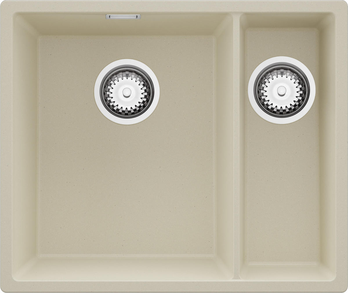 SPÜLBECKEN London Slim Duo, 2-er set Beige 56/47 cm 1,5 Becken + Ablauf-Set ab 60er Unterschrank - Chromfarben/Beige, Kunststoff (56/20/47cm) - Primagran