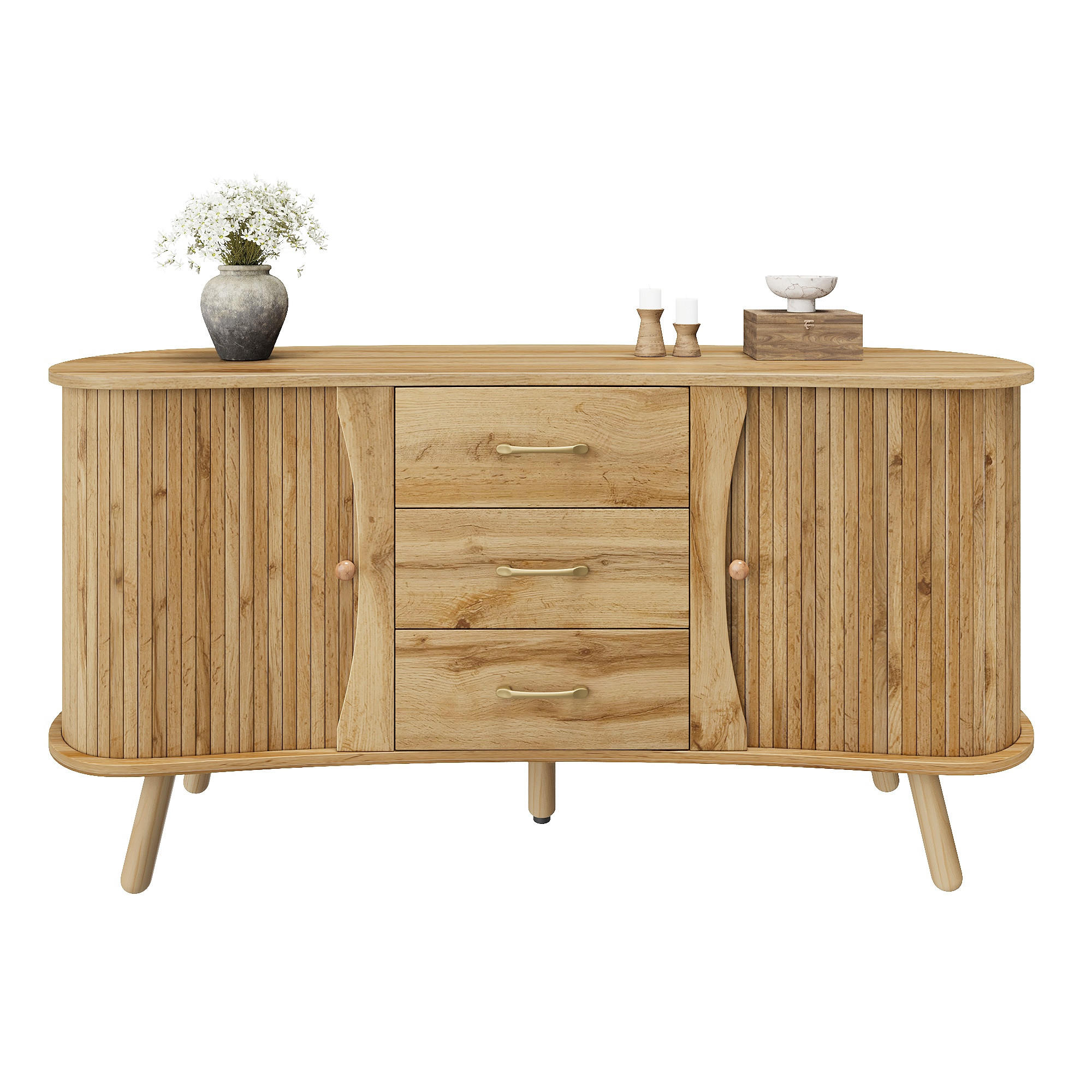 SIDEBOARD Skandi Holzoptik Schiebetüren Schubladen MDF - Honigeiche, Holzwerkstoff (36.5/75/150cm) - FLIEKS
