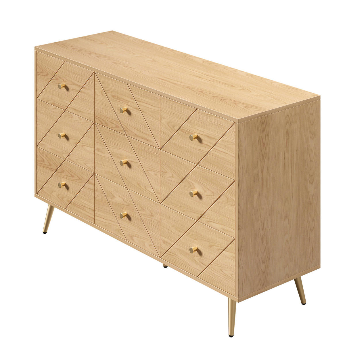 KOMMODE 120/39/80 cm mit 9 Schubladen und Eisenbeinen - Naturfarben, Holzwerkstoff (120/80/39cm) - BEAOK