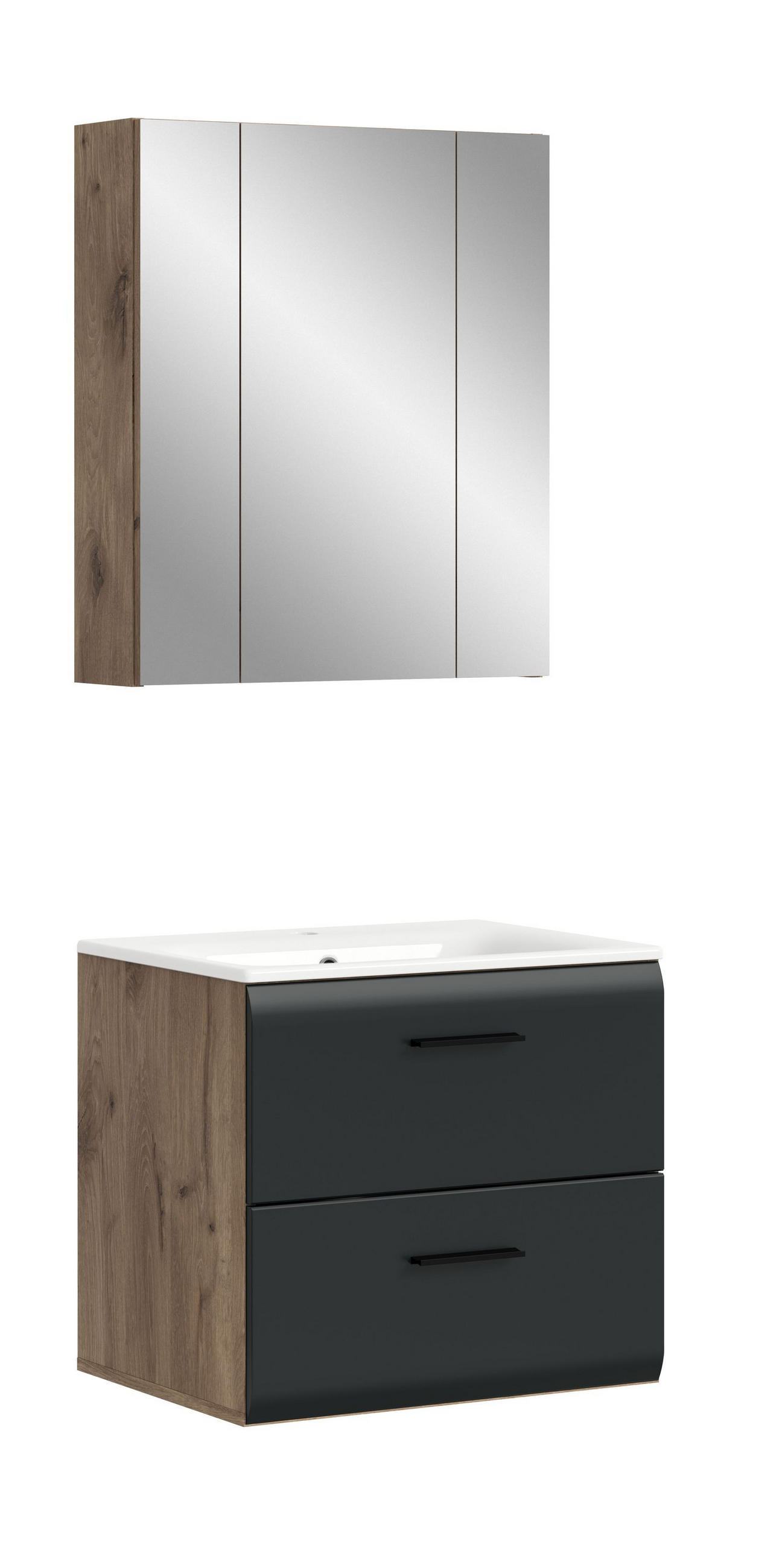 BADEZIMMER Alba 3-tlg. (B/H/T: ca. 60/185/46 cm) in Nox Oak /schwarz matt - Eichefarben, Holz (60/185/46cm)