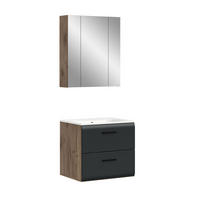 BADEZIMMER Alba 3-tlg. (B/H/T: ca. 60/185/46 cm) in Nox Oak /schwarz matt - Eichefarben, Holz (60/185/46cm)