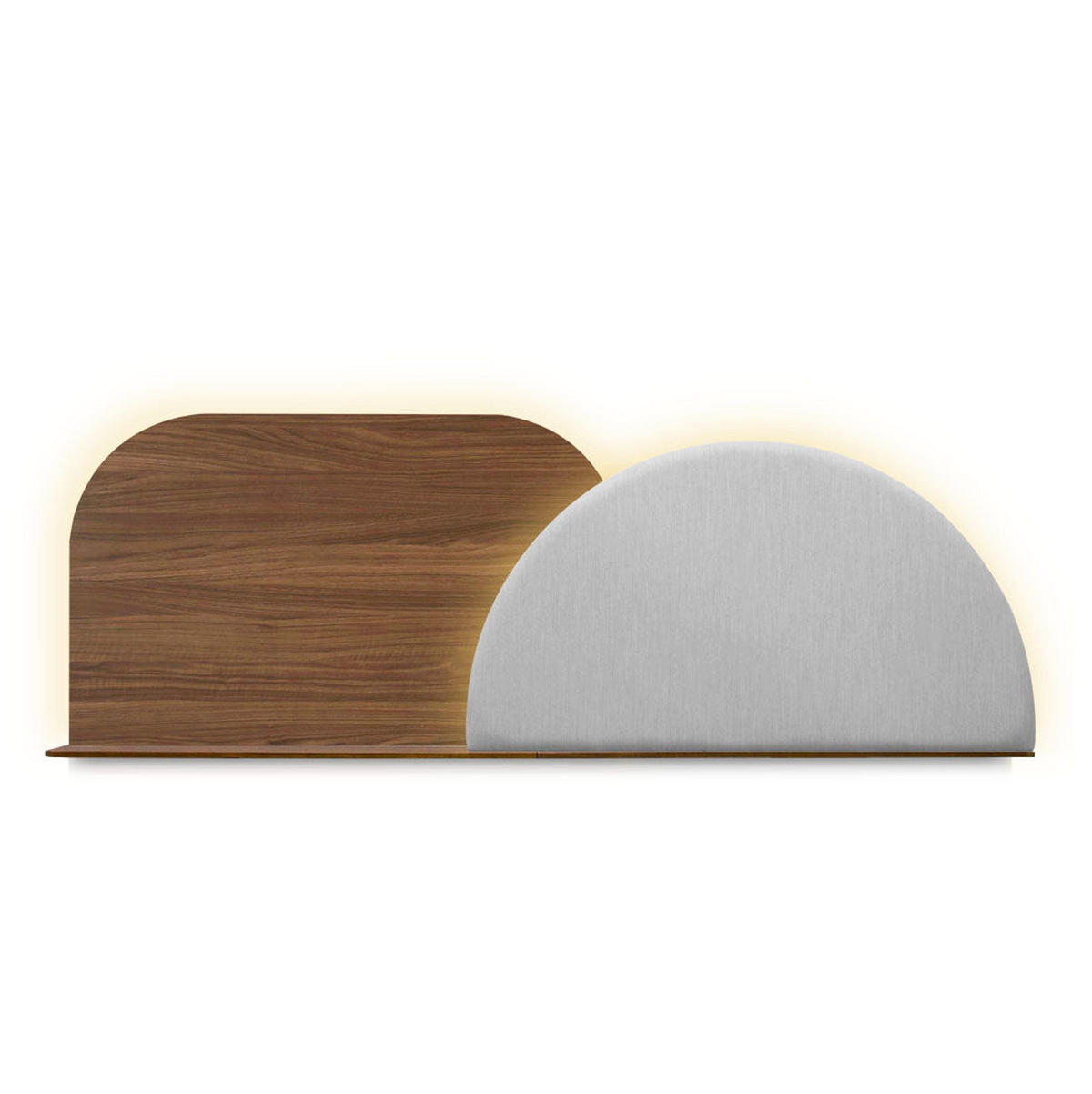 KOPFTEIL Alba mit Licht 180cm - Walnussfarben/Grau, Holz/Textil (180/60/14cm) - Woodendot