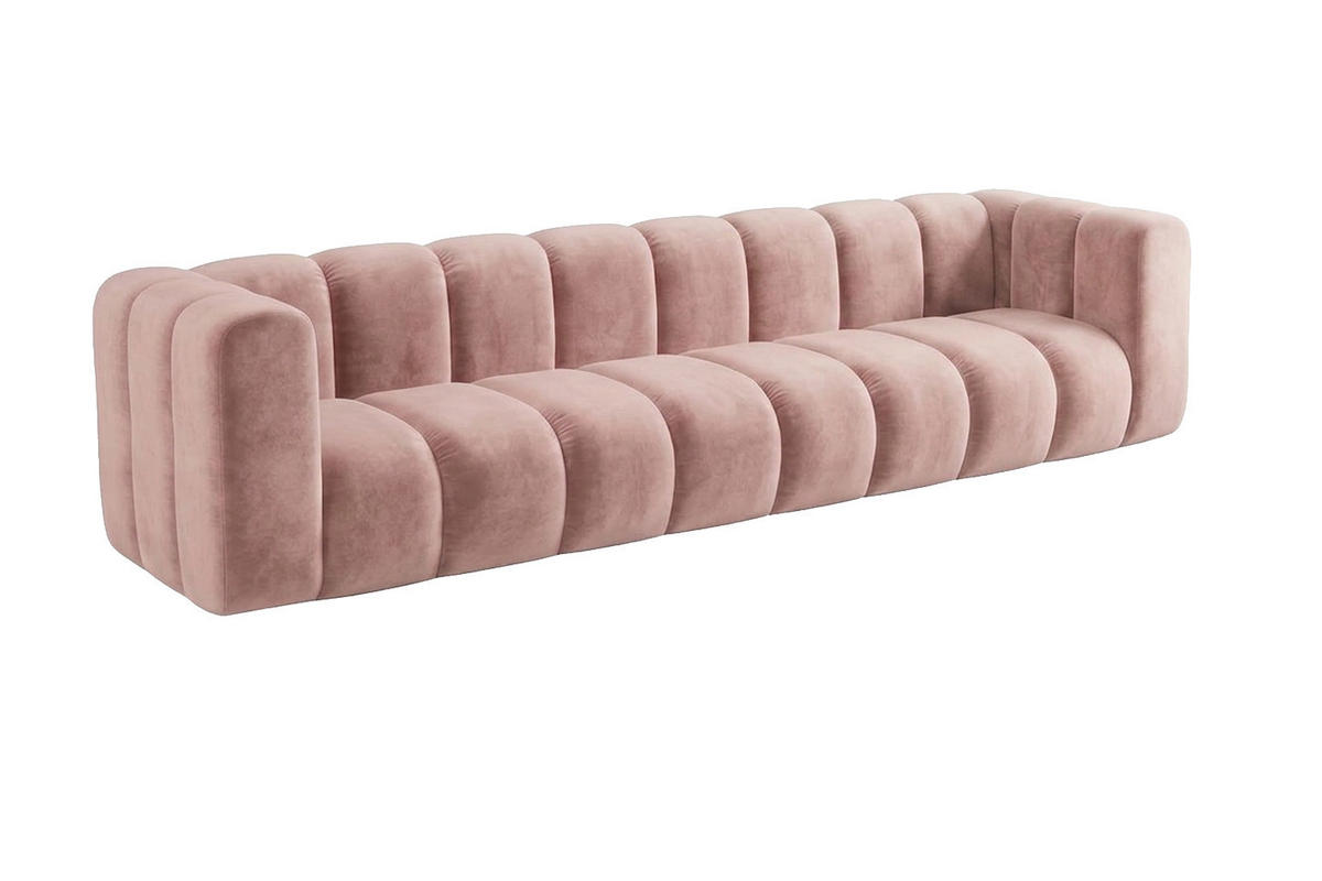 POHOVKA 4místná Modulární, Sametová Látka Riviera, Světle Růžová, GRAND - světle růžová, dřevo (290/70/89cm) - Kaiser Möbel