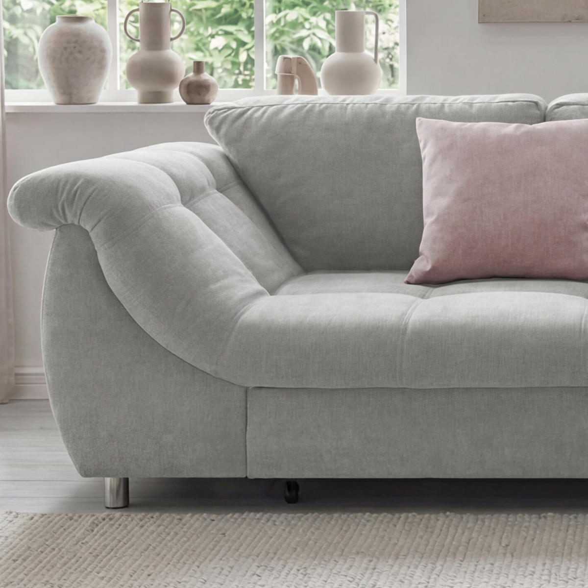 ECKSOFA mit Schlaffunktion, Wellenunterfederung, Ottomane rechts B250/T190/H84 cm, Liegefl. 179x190 cm, Mikrofaser Grau / 17003 - Chromfarben/Grau, Textil/Metall (250/190cm) - luma-home