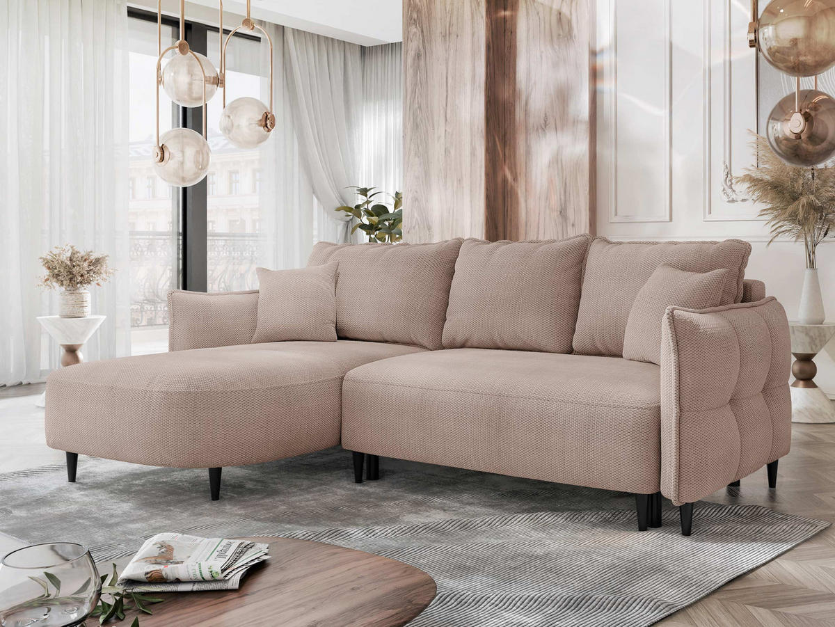 ECKSOFA Sycylia, Seite: Links - Beige/Schwarz, Holz/Textil (244/165cm) - MIRJAN24