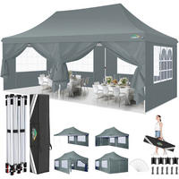 FALTPAVILLON 3x6m Wasserdicht mit 6 Seitenwänden Grau - Grau, Textil (304.8/304.8/609.6cm)