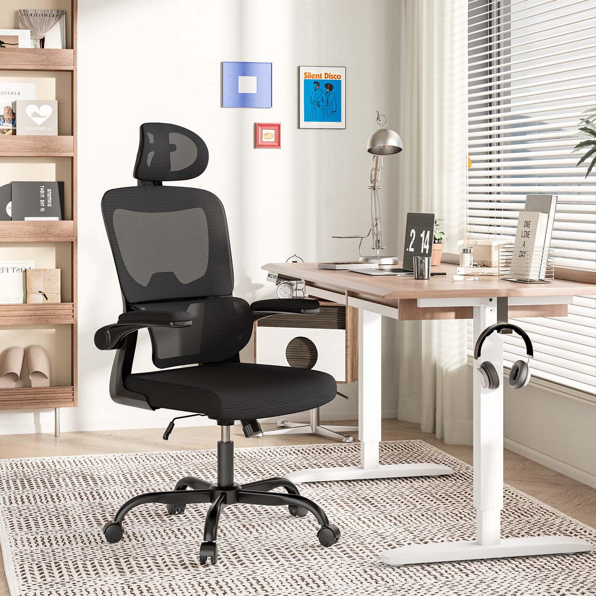 COMPUTERSTUHL drehbar, Wippfunktion – Schwarz - Schwarz, Metall (54/127/54cm) - Rattantree