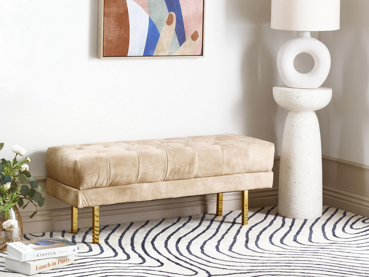 BANK Beige/Gold Roseville - Beige/Goldfarben, Holz/Textil (117/44/40cm) - Beliani