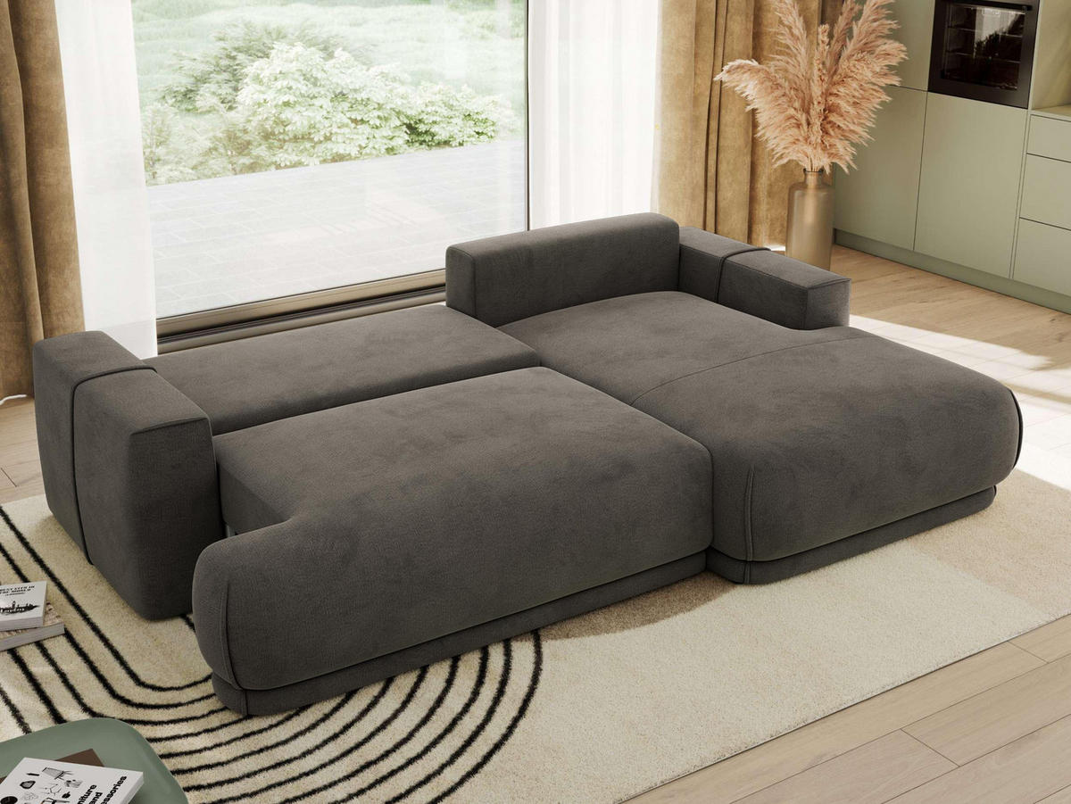 ECKSCHLAFSOFA RINA L Dunkelgrau Velvet - rechts - Dunkelgrau/Schwarz, Kunststoff/Textil (172/266cm) - MKS