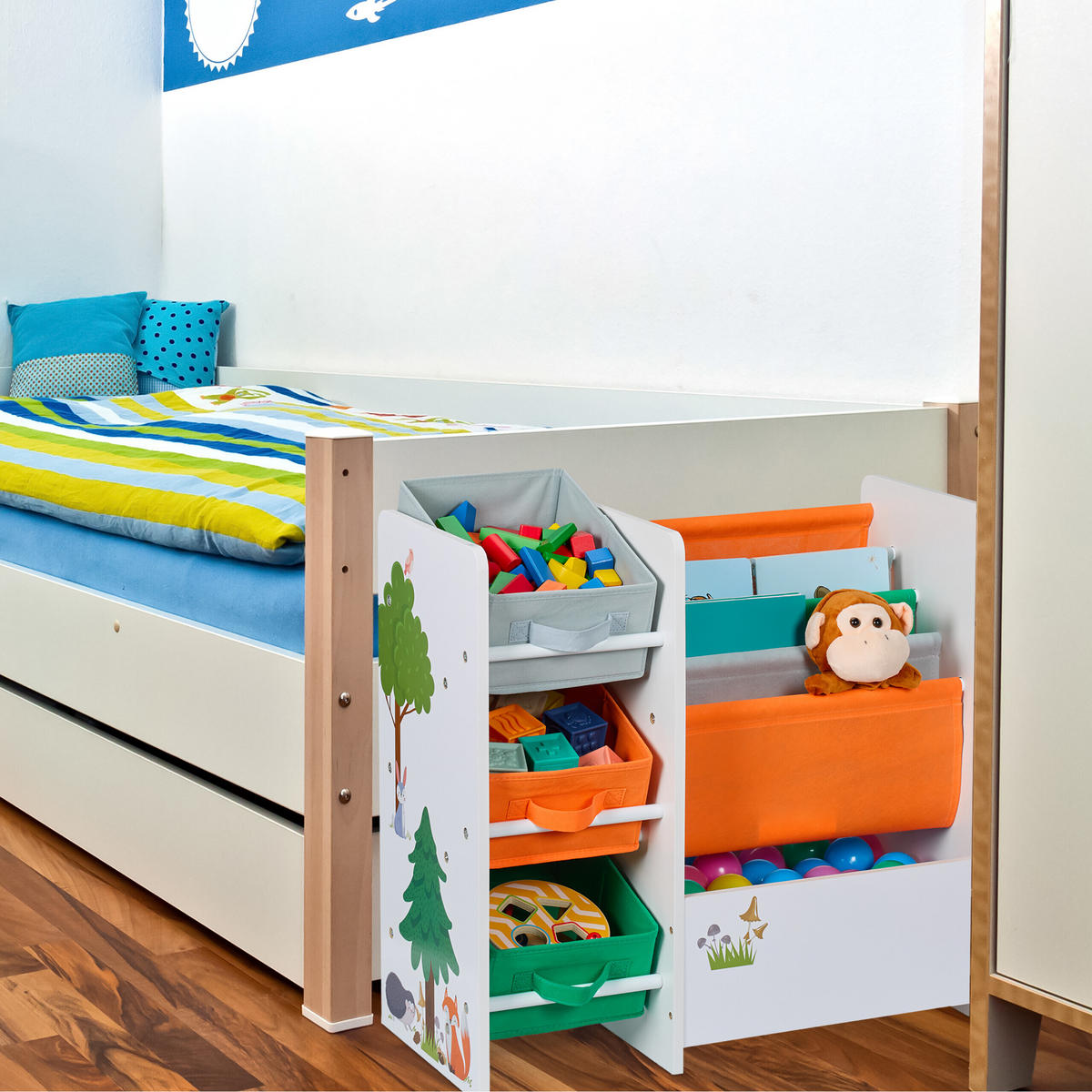 KINDERREGAL - Multicolor, Holzwerkstoff/Textil (64/64/30cm) - Relaxdays