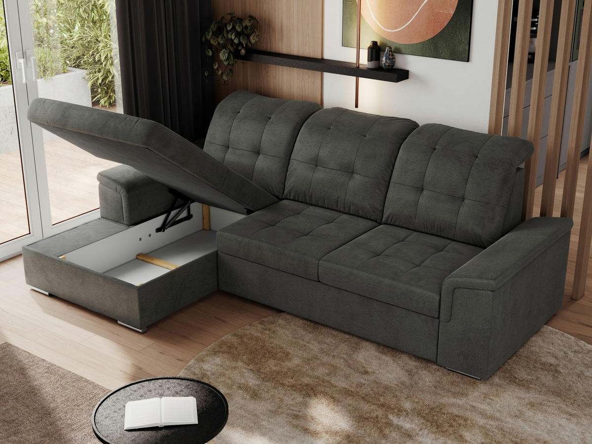 ECKSOFA MADRITO L - Dunkelgrau Velorus - Links - Dunkelgrau/Silberfarben, Textil/Metall (160/256cm)