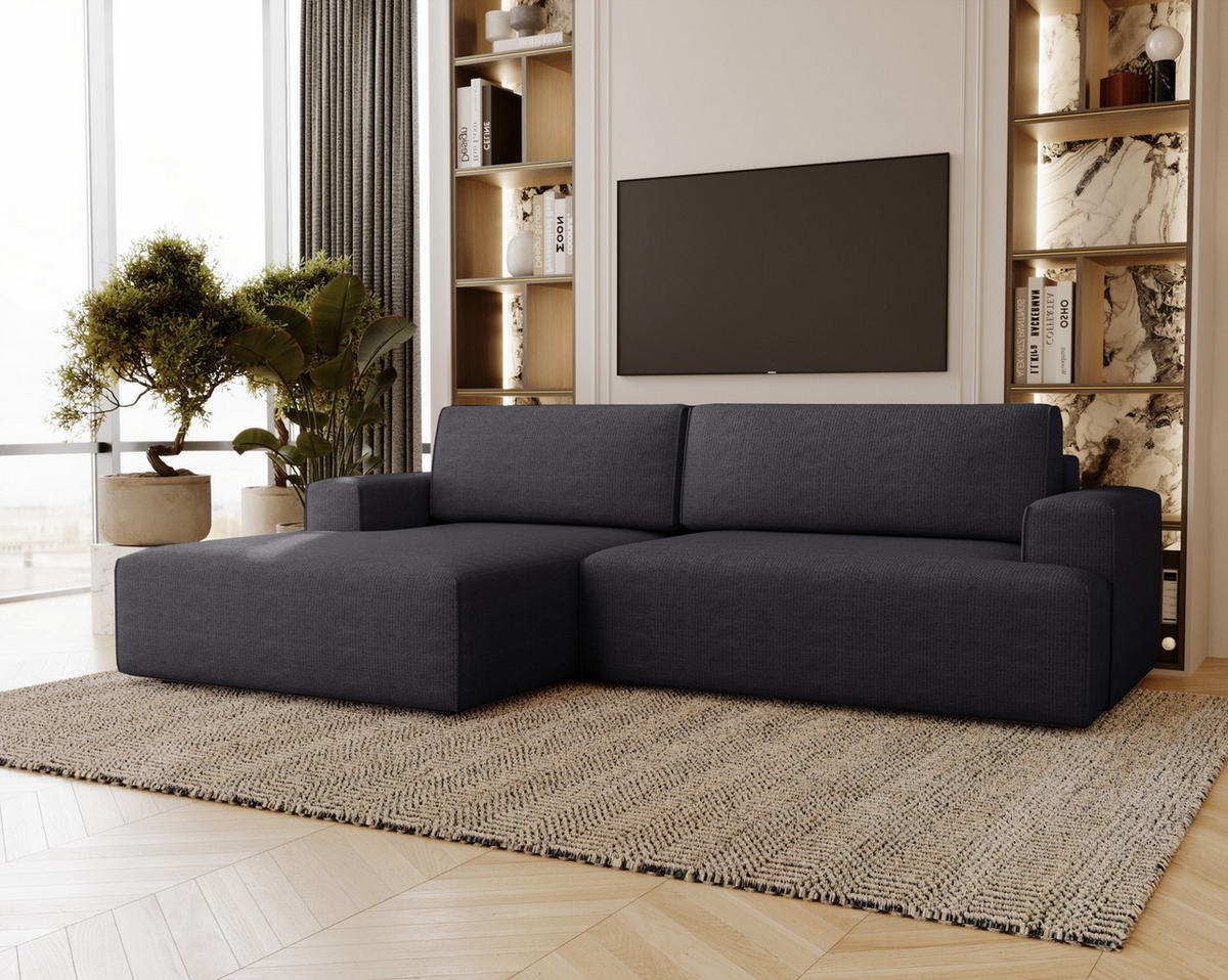 ECKSOFA L-Form 270 cm Boston mit Bettkasten, Schlaffunktion, Links, Schwarz - Schwarz, Holz (165/270cm) - Emporius