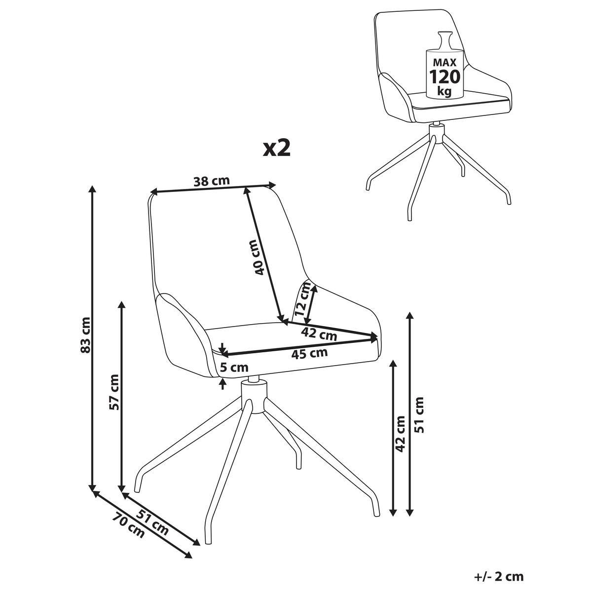 ESSZIMMERSTUHL 2er-Set Cremeweiß Jenner - Schwarz/Weiß, Textil (48/83/70cm) - Beliani