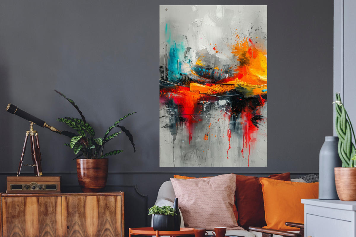 WANDTATTOO Moderne Kunst - Orange - Grau - Abstrakt 80x120 cm - Hellgrau, Kunststoff (80/120/0.1cm) - MuchoWow