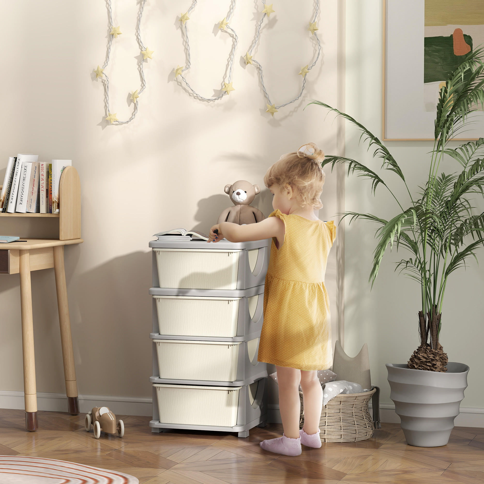 AUFBEWAHRUNGSBOXEN für Kinder, 4 große Schubladen, Kunststoff - Creme/Weiß, Kunststoff (37/76/37cm) - HOMCOM