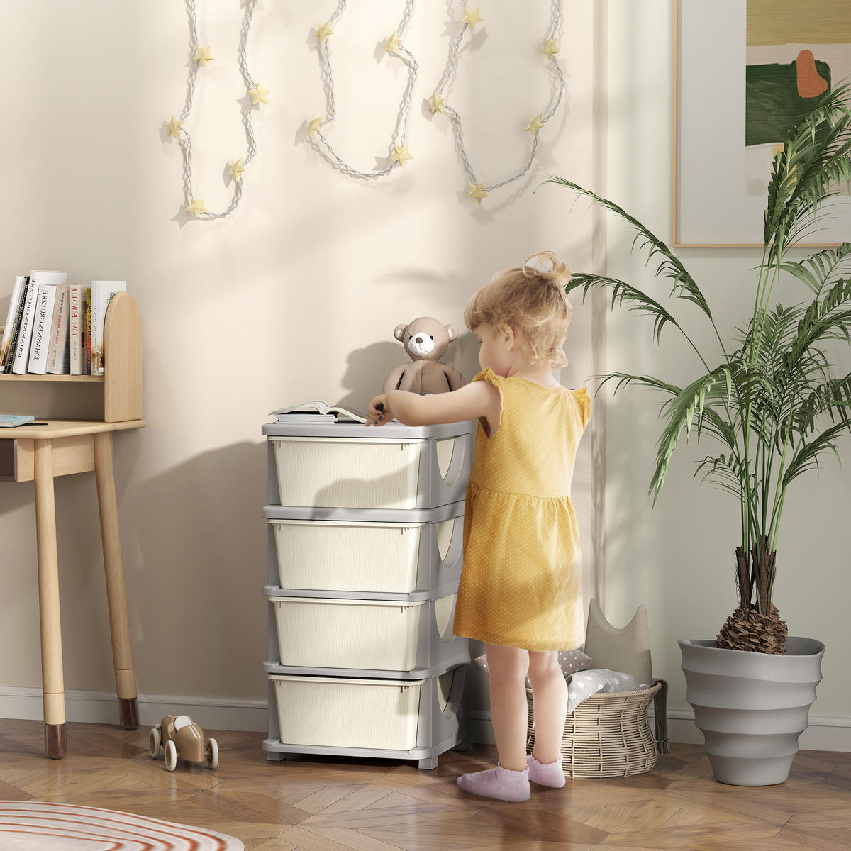 AUFBEWAHRUNGSBOXEN für Kinder, 4 große Schubladen, Kunststoff - Creme/Weiß, Kunststoff (37/76/37cm) - HOMCOM