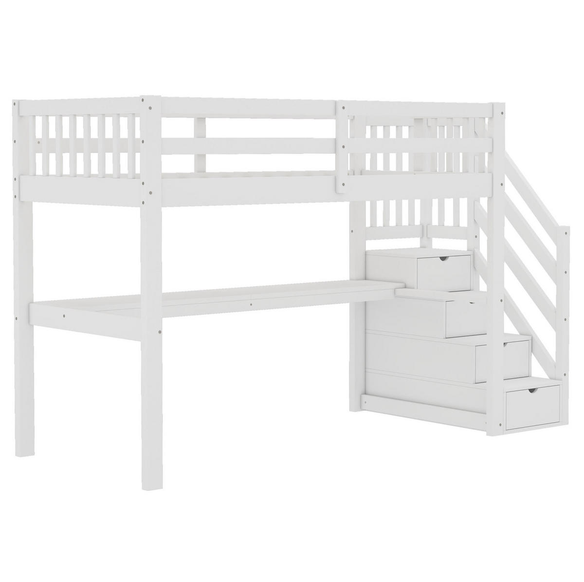 HOCHBETT 90/200 cm in Weiß – mit Schreibtisch, Stauraumtreppe und Rausfallschutz - Weiß, Holz (90/200cm) - BEAOK