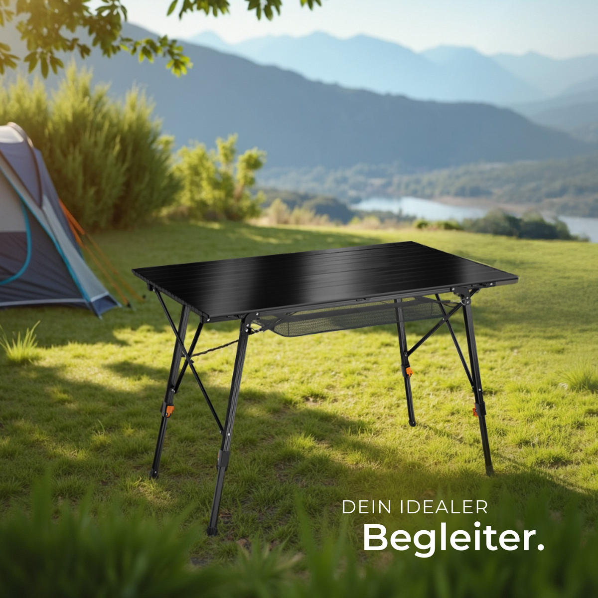 CAMPINGTISCH Bastian,120 x 70,5 x 58 – 79 cm,schwarz - Schwarz, Metall (120/70.5/79cm) - tectake