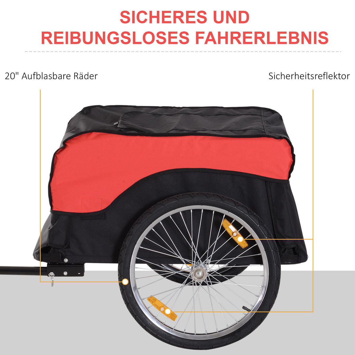 FAHRRADANHÄNGER, Stahl, Rot/Schwarz, 130L x 77B x 65H cm - Rot, Metall (77/65/130cm) - HOMCOM