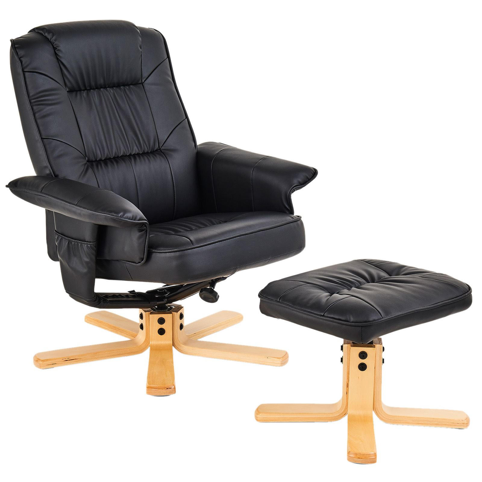 RELAXSESSEL KUNSTLEDER, SET MIT HOCKER CHARLY - Schwarz, Textil (76/87/61cm) - IDIMEX