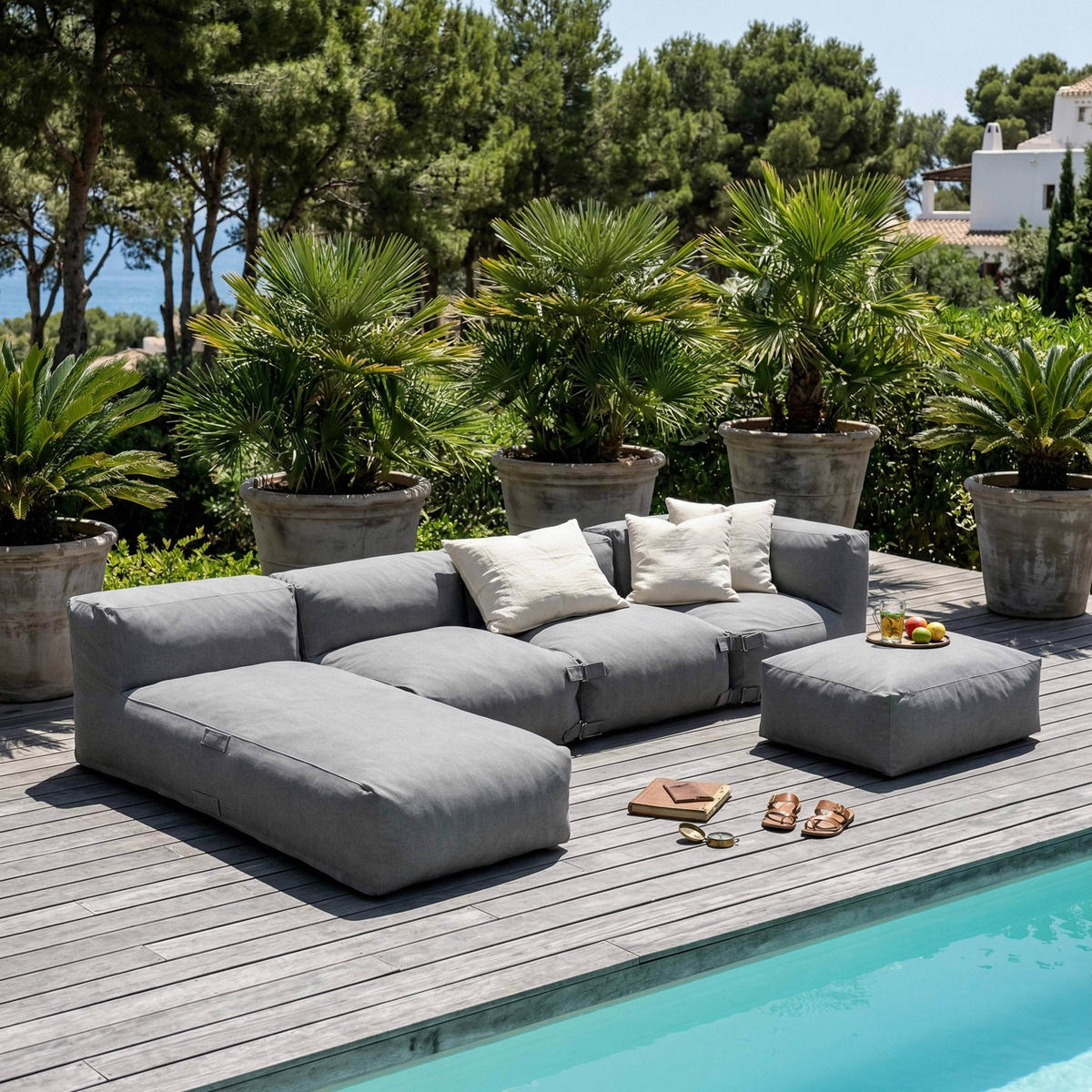 GARTENSOFA 5-tlg., Grau - Grau, Textil - Oviala